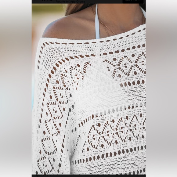 NWT Perforated Knit Boat Neck Gigot Sleeve Cover-Up - Picture 4 of 4